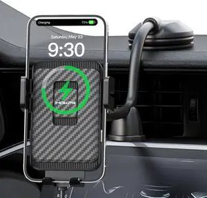 Wireless Car Charger, MOKPR 15W Fast Charging Car Mount Auto-Clamping Car Charger, Dashboard Windshield Phone Holder Compatible with iPhone 15/14/13/13 Pro/12 Pro12/11/X/8, Samsung S23/S22/S10/S9/S8