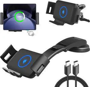 15W Wireless Car Charger Mount for Galaxy Z Fold 5/4/3 car Mount/Accessories,Fast Charging Phone Holder for Galaxy Z Fold 5/4/3/2/S22 Ultra, iPhone 15/14/13 Pro Max,Google Pixel 6 Pro