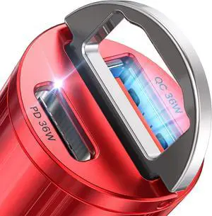 AINOPE USB C Car Charger Adapter, PD36W & QC36W Fast Charging, Mini & All Metal, Compatible with iPhone 15/14 Pro Max/13 & Samsung Smartphones, Red