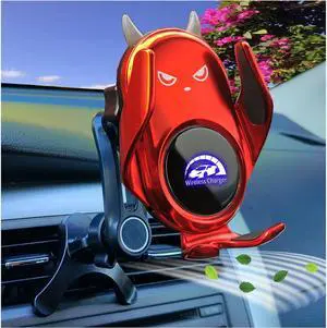 Car Phone Holder Mount Wireless Charging Auto Clamping Rotatable Vent Clip Cute Red Demon for iPhone Samsung Galaxy Andriod Phone
