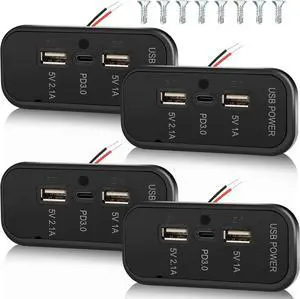 3 Ports 12V RV USB Outlet 45.5W, 4PCS PD3.0 Type-C Quick Charge & Dual A Port 3.1A Panel Wall Mount, Automotive Car Socket Charger Adapter for RV Marine Boat Bus ATV Motorcycle Truck