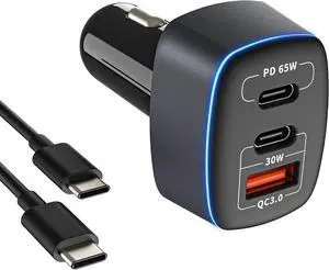 USB C Car Charger 95W, 3-Port PD 65W PPS 55W QC3.0 30W Fast Car Charger for iPhone 14/13/12/11 Pro Max, Samsung Galaxy, Google Pixel, MacBook/Laptop/iPad, Cigarette Lighter Adapter with Type-C Cable