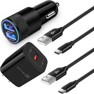 Quick Charge 3.0 Fast Charger Kit for Samsung Galaxy S24 A14 A54 S23 S22 S21 S20 A15 A13 Z Fold/Flip 5,Google Pixel 8 7 6 Pro 7a 6a 5,Wall Charger Block+Car Charger Adapter+2X Nylon Type C Cable(6ft)