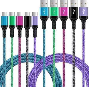 USB C Cord Fast Type C Charging Cable 6FT 5Pack Nylon Phone Charger Cord for Samsung Galaxy A17 A16 5G A12 A32 A52 S23 S22 S21 A14 A13 S20 S10 S9 A51 A71 A20 A21 A50,Moto G Stylus Power,LG V60 Stylo 6