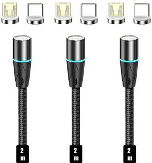 NETDOT 2in1 Gen12 6.6ft/3 Pack Black 18W Fast Charging Magnetic Phone Charger and Data Transfer for USB-C and Micro-USB Phones