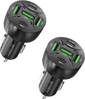 USB C Car Charger Adapter[2Pack], PD3.0 30W & QC3.0 30W 5 USB Car Phone Chager Fast Charging Compatible with iPhone 16/15/14/13 Pro Max/iPad, Tablet, Galaxy S24/Note 20 and More.