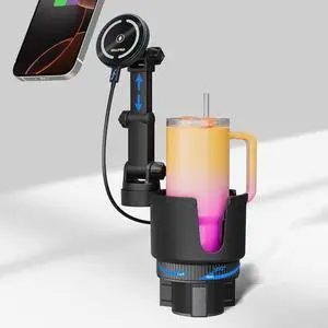 OHLPRO for MagSafe Car Charger Cup Holder Mount, 15W Fast Wireless Magnetic Charging Phone Holder for iPhone 16 15 14 13 12 Series, Adjustable Car Mount with Large Cup Base, One-Hand Operation, Gray
