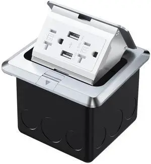 Pop Up Floor Outlet with Stainless Steel Cover 20amp TR Outlet and USB Chargers Receptacle Box