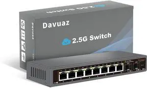 2.5G Unmanaged Ethernet Switch with 8 x 2.5G Base-T Ports and 2 x 10G SFP Uplink Port, Compatible with 100/1000/2500Mbps, Fanlesss Design, Plug & Play, Metal 2.5Gb Network Switch