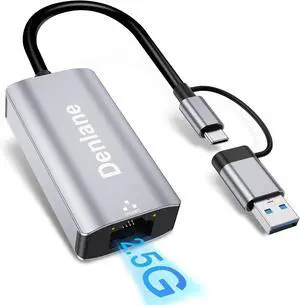 USB C to Ethernet Adapter 2.5Gbps, USB 3.0 to Ethernet Adapter 2-in-1, ethernet to USB-A & USBC Device (Thunderbolt 4/3), 2500/1000/100Mbps RJ45 Network for Laptop, MacBook/iPad/XPS/Windows