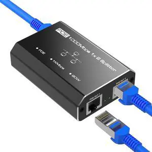 PoE Splitter, 2 Port Gigabit PoE Switch, Network Hub 1 in 2 Out, Supports IEEE 802.3at/af (POE+/POE) Standards, Power Over Ethernet, Dual RJ45 Splitter for Cat5e/6/7/8 Cable, Distance Up to 328 Ft.