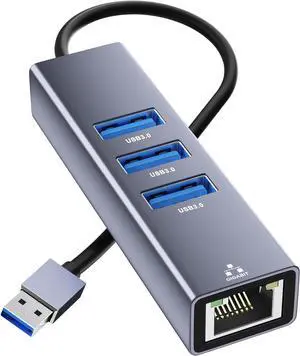 USB to Ethernet Adapter, 4 in 1 Gigabit LAN Network Adapter with 3 x Type-A3.0, USB Hub with Ethernet, RJ45 to Type-A Cable for Laptop, Compatible with Windows, Mac OS, Linux, Surface and More