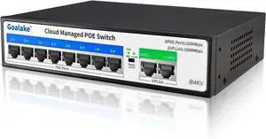 10-Port PoE Switch (8 PoE Ports@120W Built-in Power, 2 Uplink) with Extend Function, Managed Ethernet Switch, Plug & Play, Fanless Metal Design, VLAN, Qos,Desktop/Wall Mount