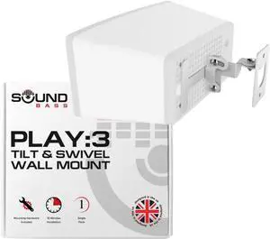 Sound Bass Play 3 Wall Mount White, Compatible with Sonos Play:3, Adjustable Swivel & Tilt Mechanism, Mounting Bracket Includes All Fixings