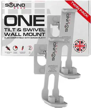 Sound Bass 2 x ONE, ONE Gen 2, ONE SL, Play:1 Wall Mount Bracket, Twin Pack, White, Compatible with Sonos ONE, ONE Gen 2, ONE SL & Play 1