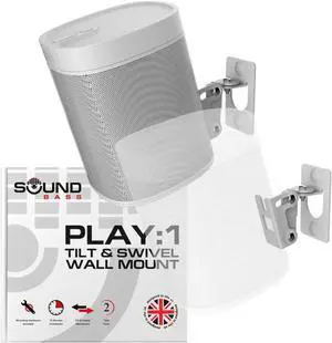 Sound Bass Play 1 Wall Mount, White, Pair, Compatible with Sonos Play:1 Only, Twin Pack, Adjustable Swivel & Tilt Mechanism, 2 Mounting Brackets Includes All Fixings