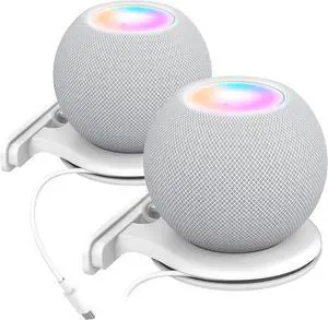 AHASTYLE iHomePod Mini Wall Mount Holder ABS Stand [Built-in Cord Management] Stable Bracket Holder for HomePod Mini [Need to Drill] (White-2pcs)