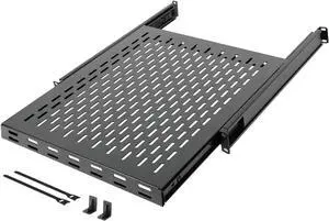 Tecmojo 1U Sliding Rack Shelf,4-Post Vented Rack Mount Shelf,21.7in Deep with Adjustable Mounting Depth 21.7-35.4in,Supports to 110lbs,for 19 Inch AV/Network Equipment Rack,Unassembled,Black