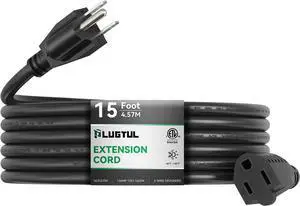 PLUGTUL Outdoor Extension Cord 15 FT Waterproof, 16/3 Gauge Black Heavy Duty 3 Prong Extension Cord, 13A 1625W SJTW, ETL Listed, Great for Garden and Home