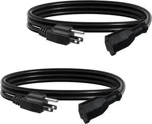 BN-LINK 6ft Indoor Outdoor Extension Cord 16/3 SJTW, 2 Pack, Black, 3-Prong, Weather Resistant & Flame Retardant, for Indoor, Garden, Landscaping & Holiday Decorations, ETL