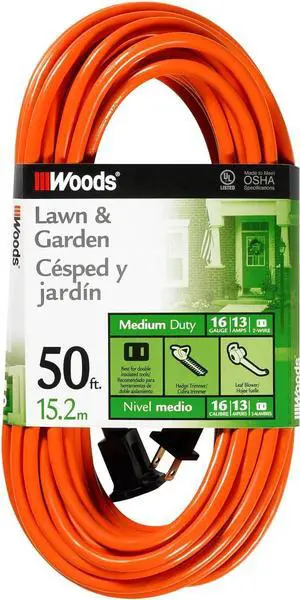Southwire Outdoor Power Extension Cord - Ideal for Landscaping & Outdoor Equipment - Bright Orange Jacket - SJTW Rated - Durable Molded Plug - 16/3 SJTW - 50 Foot Length