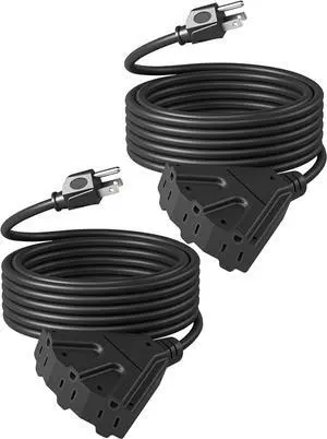 DEWENWILS 25FT Christmas Outdoor Extension Cord, 16/3 SJTW Tri-Tap Power Cable, Weatherproof, Heavy Duty Extension Cord for Holiday Decoration and Landscaping Lights, ETL Listed, Black, 2 Pack