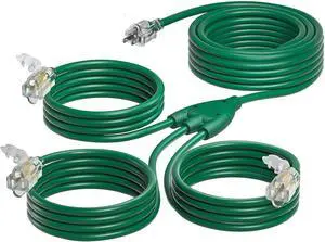 addlon 27FT Outdoor Extension Cord with Multiple Outlets, 16/3 SJTW Weatherproof Wire with Safety Cover and Indicator Lights, 1 to 3 Splitter for Halloween and Christmas Decorations, ETL Listed