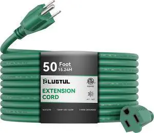 PLUGTUL 50 FT Outdoor Extension Cord Waterproof 16/3 Green Heavy Duty 3 Prong Extension Cord, 13A 1625W SJTW, ETL Listed, Great for Garden and Home
