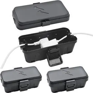 Hrensaw 3PCS Small Weatherproof Electrical Connection Box(Inner 5.5x3x2.2inch),Outdoor Electrical Box,Waterproof Extension Cord Covers for Plug, Extension Cables, Holiday Lights,Black