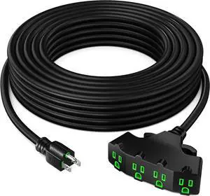 Maximm 10/3 SJTW Extension Cord 25 Feet, 10AWG Black, ETL Listed, 3 Prong Plug 4-Outlet Heavy Duty 15A, 1875W, 25ft