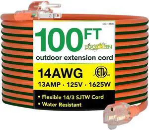 Go Green Power Inc. 14/3 100ft Lighted Outdoor Extension Cord - Durable, Heavy Duty - Perfect for Outdoor Tools & Equipment - GG-13800