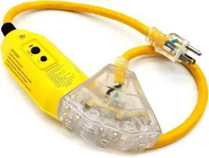 3 ft GFCI Extension Cord - 12 Gauge Outdoor Extension_Cord - Lighted Mulitiple Outlets by Watt's Wire - 3' 12-Gauge Grounded 15 Amp Cord Splitter - GFCI Cord Outdoor - extensiones electricas