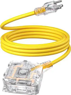 DEWENWILS 10FT Outdoor Heavy Duty Extension Cord, 14 AWG SJTW Power Cord with Dust-Proof & Waterproof Switch, 6 Outlets Transparent Plug Tail for Multiple Devices, 15A/125V/1875W, ETL Listed