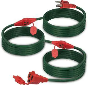 Outdoor Extension Cord with Multiple Outlets - 25 Ft - 3 Outlets Plugs - Weatherproof Multi Outlet Extension Cord - 16/3 Gauge SJTW Green Wire for Christmas, Holiday, Landscaping Light, ETL Listed