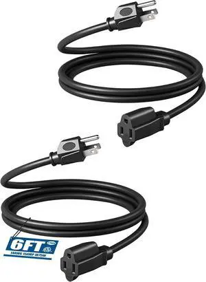 DEWENWILS Extension Cord 6ft, 14/3 SJTW Weatherproof Power Cable for Indoor Outdoor Use, 3 Prong Heavy Duty Power Cord, Black, ETL Listed, 2 Pack