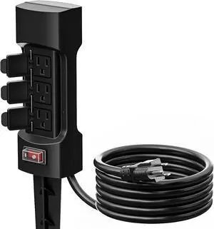 K KASONIC Outdoor Power Stake, Kasonic 6-Outlet 9 ft Extension Cord Power Strip, Double Sided with Weatherproof Safety Flip Covers, ETL Certified Multi-Outlets, Black