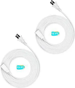 White Extension Cord 15 Feet Long Extension Cord 2 Prong for Indoor/Outdoor Use with Single Plug Ideal for Holiday Lights, Lamps,Household Appliance ETL Listed(2 Pack)