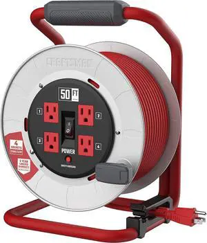 CRAFTSMAN 50 Ft. Contractor Edition Retractable Extension Cord Reel with 4 Outlets & Heavy Duty 12AWG SJTW Cable