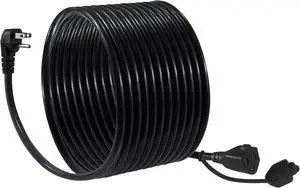 20FT Black Outdoor Extension Cord - 16Gauge SJTW Garden Extension with Flat Plug, 1625Watt Weatherproof Resistant Jacket 3Prong Appliance Extension