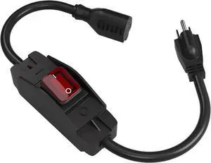 STARELO Extension Cord with ON/Off Waterproof Switch,Extension Cord with Switch 3-Prong Outdoor 1875W,Black Heavy Duty, 14/3 SJTW 15A 125V Grounded Plug Receptacle.(1.5FT,Black)