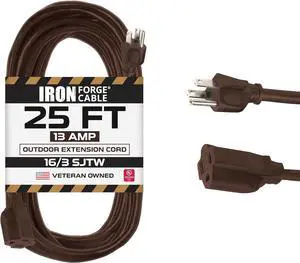 Iron Forge Cable Outdoor Brown Extension Cord 25 ft - 16 Gauge 13 Amp Heavy Duty Brown Outdoor Extension Cords 3 Prong - 16/3 SJTW - Great for Outdoor
