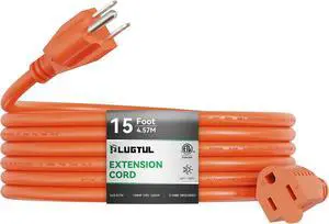 Outdoor Extension Cord 15 FT Waterproof, 16/3 Gauge Heavy Duty 3 Prong Extension Cord, 13A 1625W SJTW, ETL Listed, Great for Garden and Home, Orange