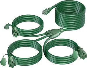 K KASONIC - 40 FT Christmas Lights Outdoor Extension Cord 1 to 3 Splitter, 3 Prong Outlets Plugs, 16AWG/3C SJTW Weatherproof Wire for Holiday Decoration Light, ETL Listed, Green