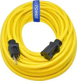 Clear Power 100 ft 12/3 SJTW Heavy Duty Outdoor Extension Cord, Water & Weather Resistant, Flame Retardant, Yellow, 3 Prong Grounded Plug, CP10146