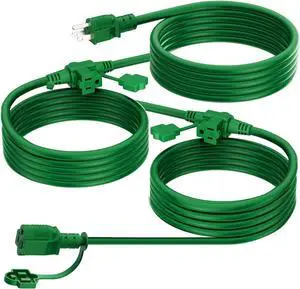 K KASONIC - Outdoor Extension Cord 25 FT, Evenly Spaced 3 Outlets Plugs, 16/3 SJTW Weatherproof Multiple Outlets Wire for Landscaping Light, Holiday Decoration and Christmas, ETL Listed, Green