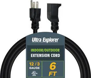 Black Indoor Outdoor Extension Cord 6 Ft, 12/3 SJTW Heavy Duty Black Extension Cable with 3 Prong Grounded Plug - Power Cord for Lawn, Garden, Appliances Black Indoor Outdoor Extension Cord 6 Ft, 12/3 SJTW Heavy Duty Black Extension Cable with 3 Prong Grounded Plug - Power Cord for Lawn, Garden, Appliances
