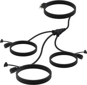 EP Outdoor Extension Cord 1 to 3 Splitter, Max 13ft End to End (25FT Total), 3 Prong Outlets Plugs, 16/3 SJTW Weatherproof Wire for Christmas Landscape String Lights, Black