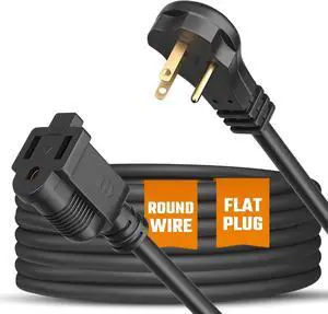 Flat Extension Cord 30 ft for Indoor & Outdoor Use by Bindmaster- UL-Listed 3-Prong Power Cord- Space-Saving Flat Angled Extension Cord- Grounded Outlet Extension Wire- Black