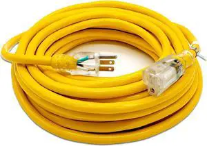 50 ft Heavy Duty Extension Cord - 12 Gauge Outdoor Extension_Cord - Lighted Single Outlet by Watt's Wire - 50' 12-Gauge Grounded 15 Amp Cord - extensiones electricas