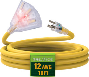 thumbnail image 2 of Watt's Wire 15ft Heavy Duty 12 Gauge Lighted 3 Outlet Extension Cord - Outdoor SJTW - WW-12T015Y 2 of 5
